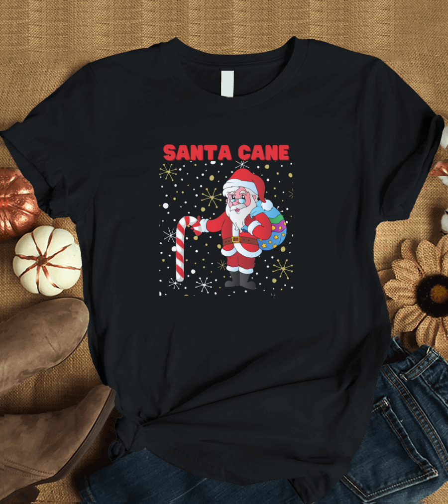 Santa Cane Santa Is Getting Older Candy Cane Santa Christmas Santa Cane T-Shirt