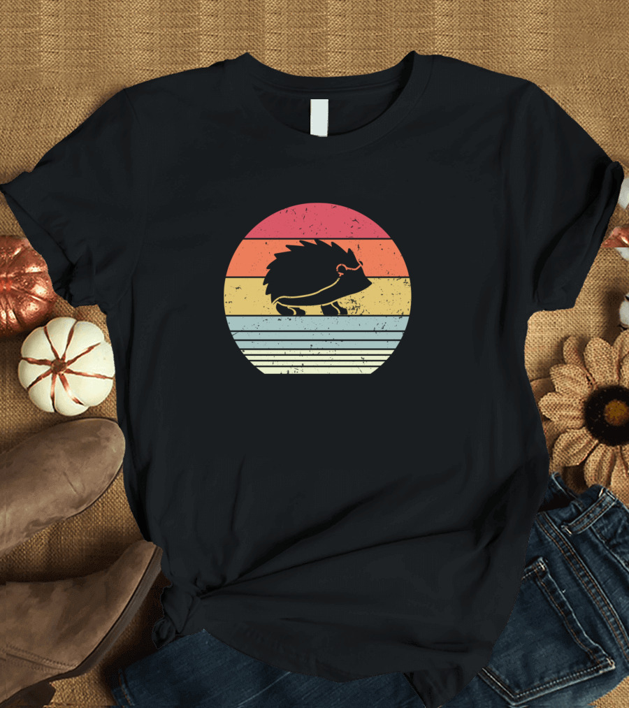 Retro Striped Hedgehog Lover T-Shirt