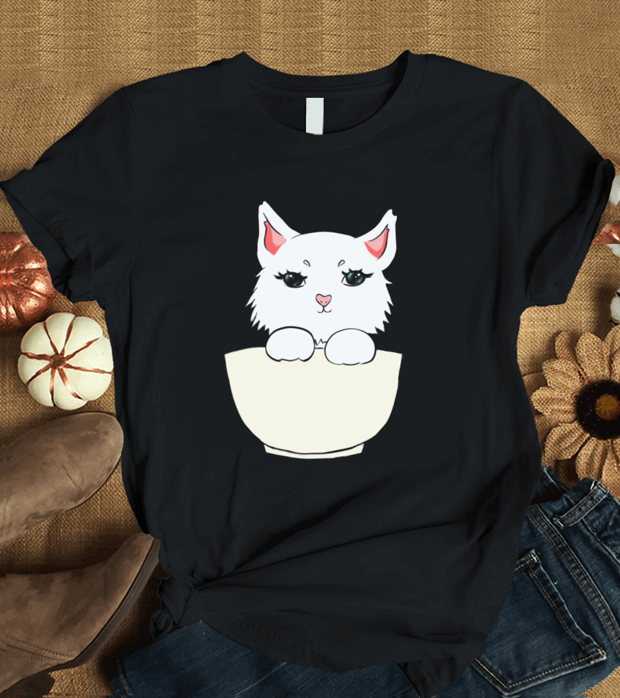 Cat In A Bowl Cute Feline Peeking T-Shirt