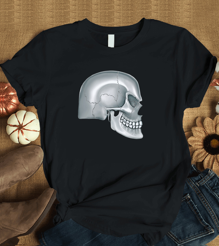 Gray Skull with Crack Details T-Shirt
