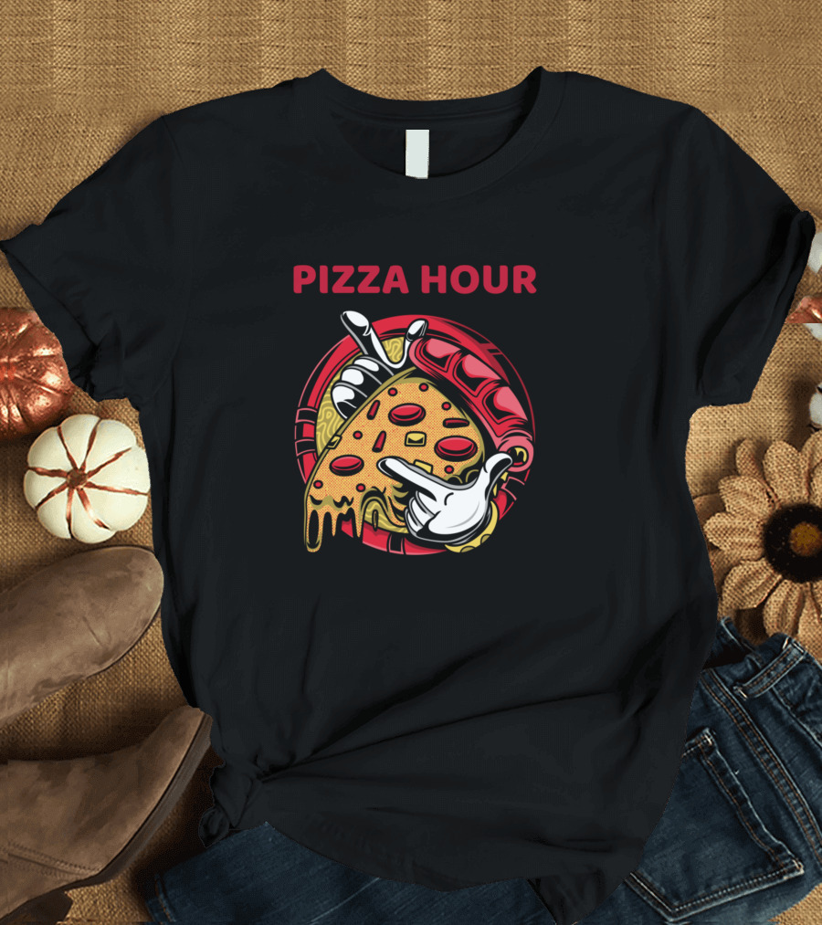Pizza Hour Slice with Hand Gestures T-Shirt