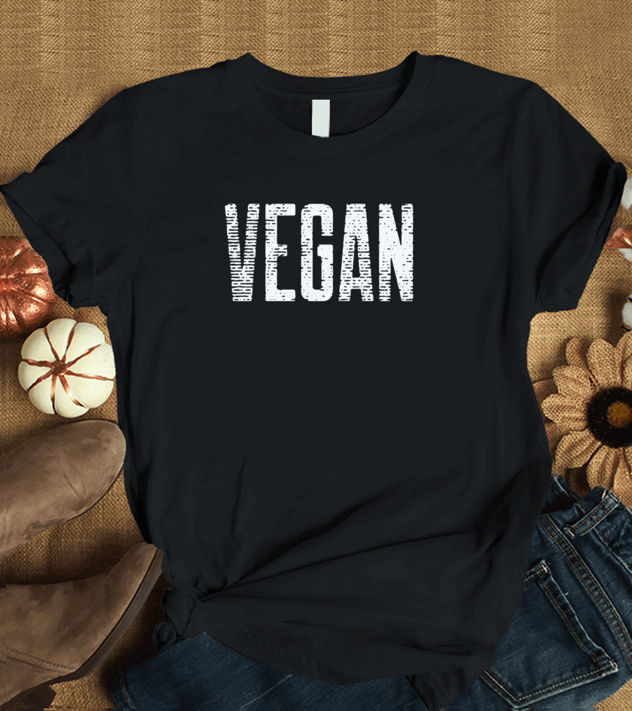 Vegan Healthy Kind Natural White Text Corroded T-Shirt