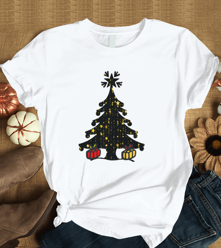 Christmas Tree with Glittering Stars and Presents T-Shirt