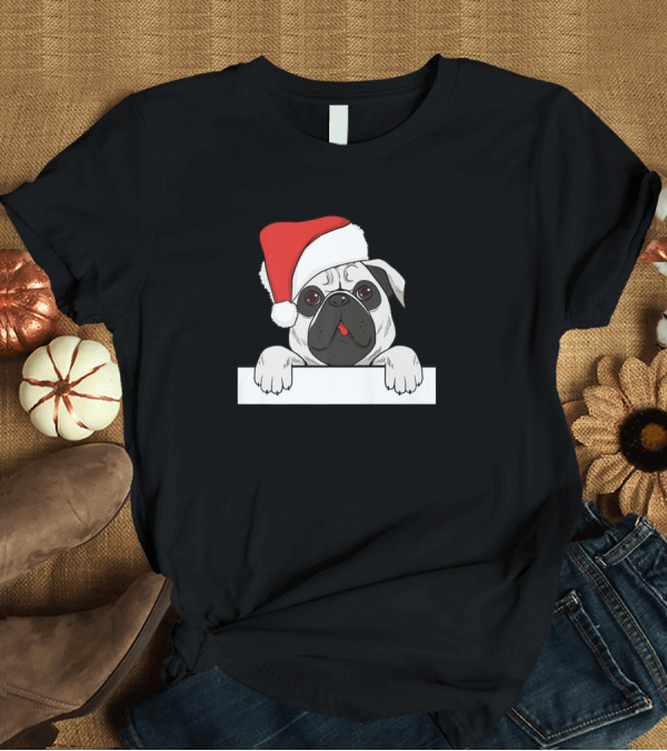 T-Shirt: Funny Pug Santa Hat Christmas Dog T-Shirt Funny Pug Santa Hat Christmas Dog T-Shirt