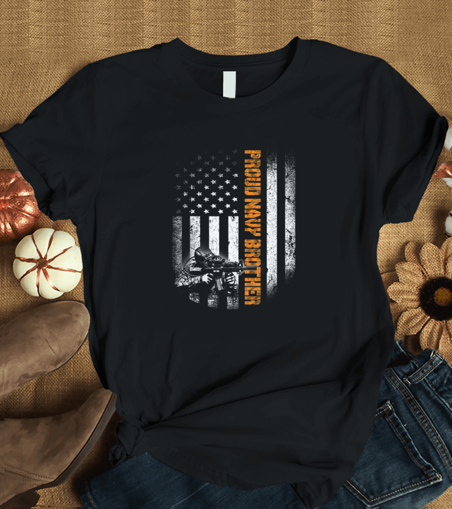 Proud Navy Brother American Flag Soldier T-Shirt