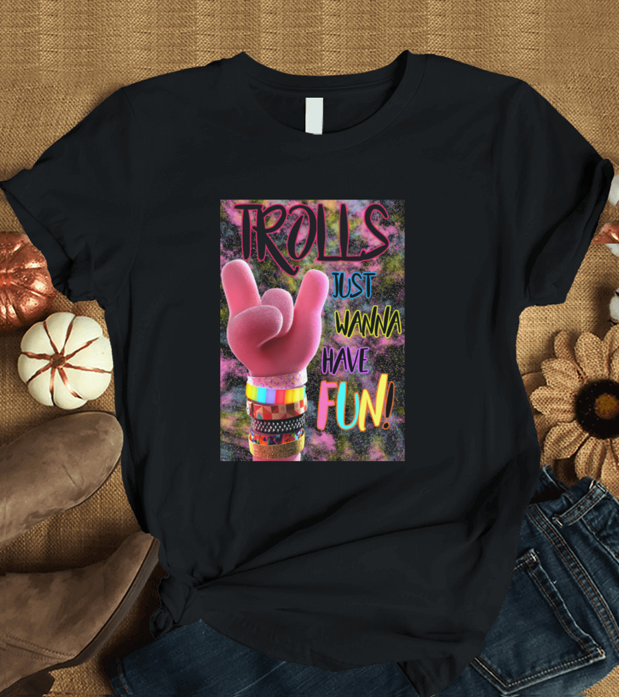 Trolls Just Wanna Have Fun Tie-Dye Rock Hand and Wristbands T-Shirt