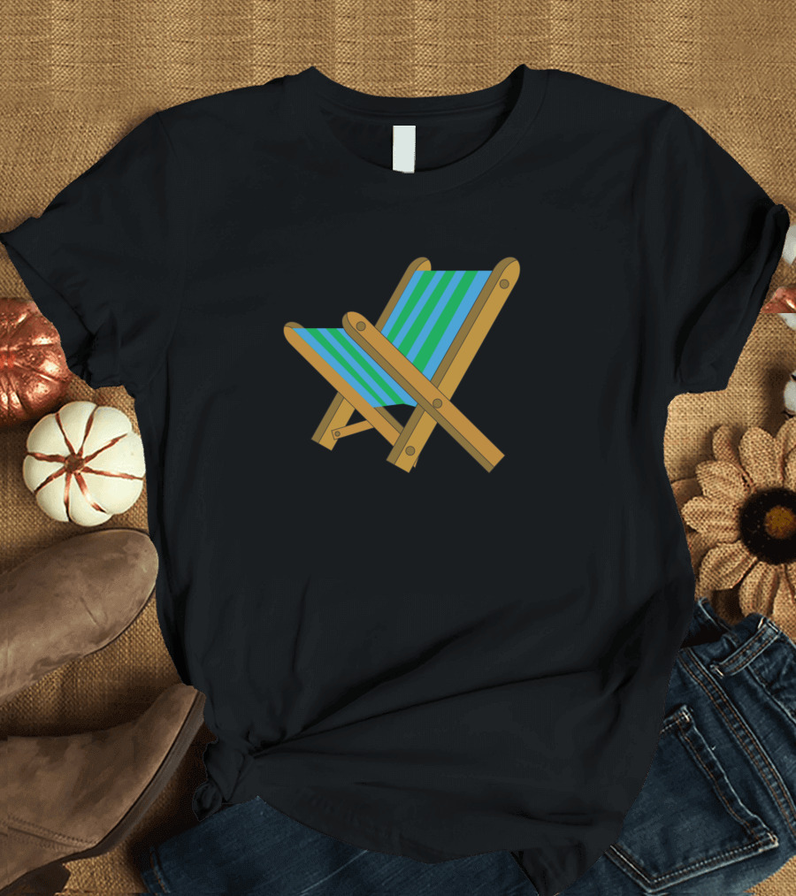 Beach Chair Striped Wooden Frame Folding Seat T-Shirt