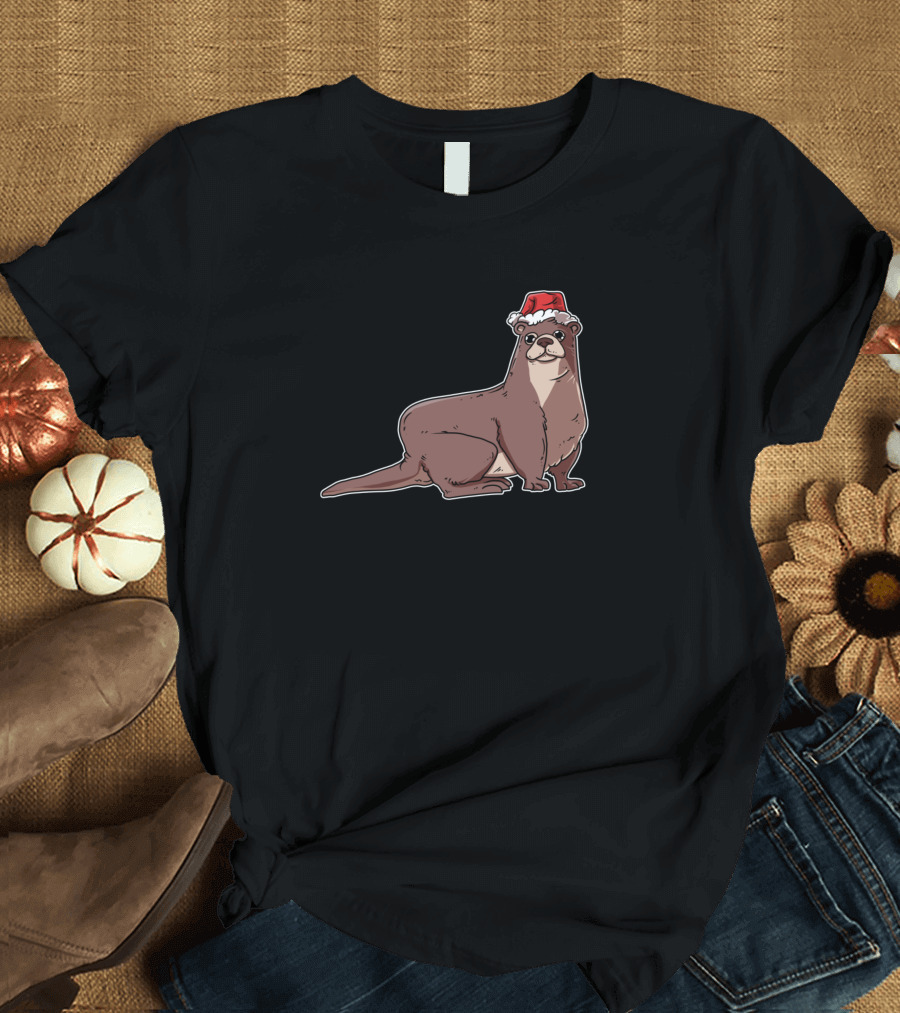 Christmas Sea Otter Santa Hat T-Shirt