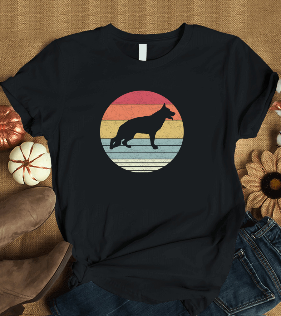 Retro German Shepherd Silhouette on Vintage T-Shirt