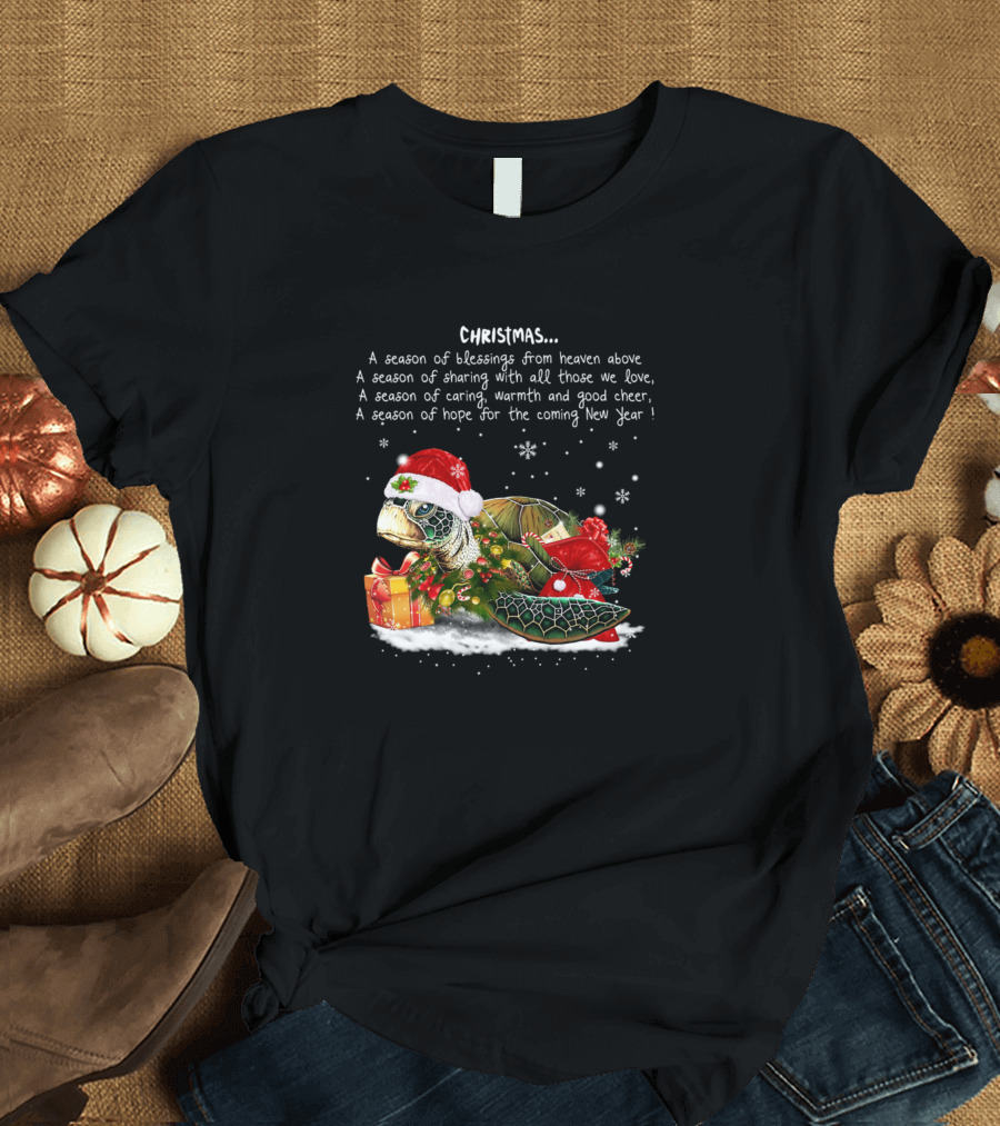 Christmas Blessings from Heaven Above with Santa Turtle T-Shirt