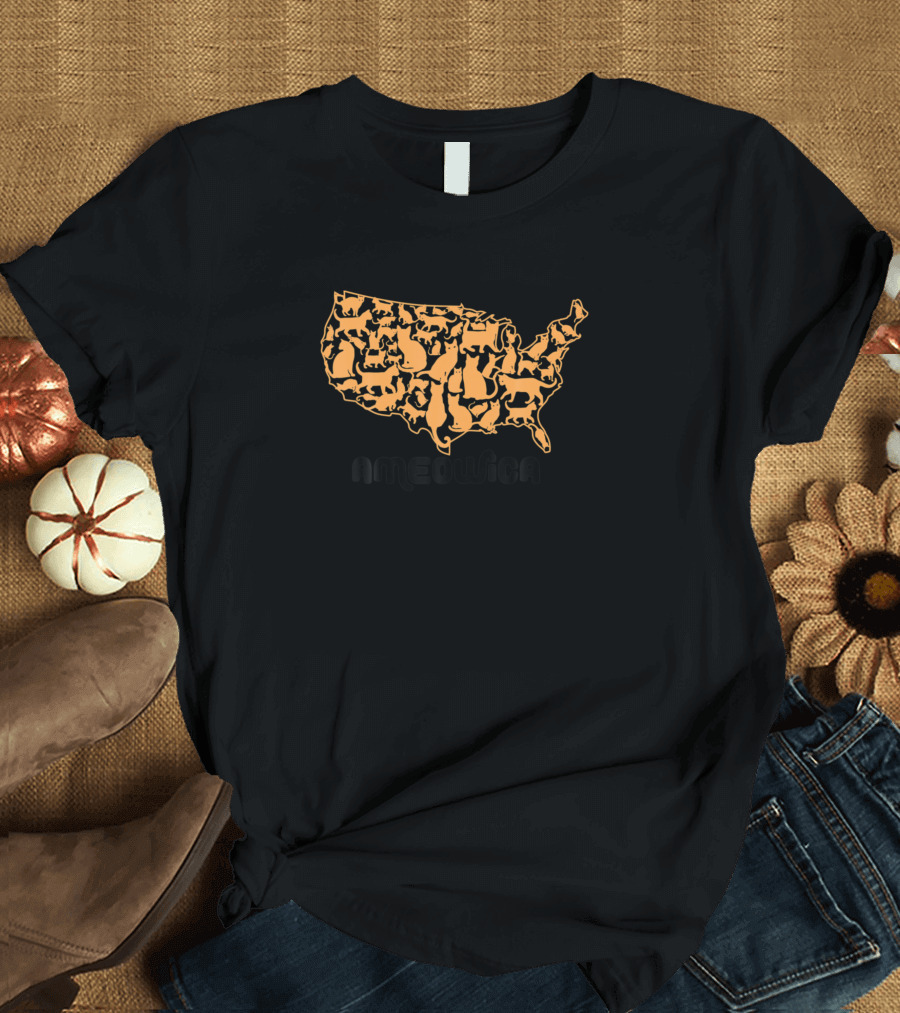 Ameowica Cats United States Map Funny 4th of July Ameri T-Shirt