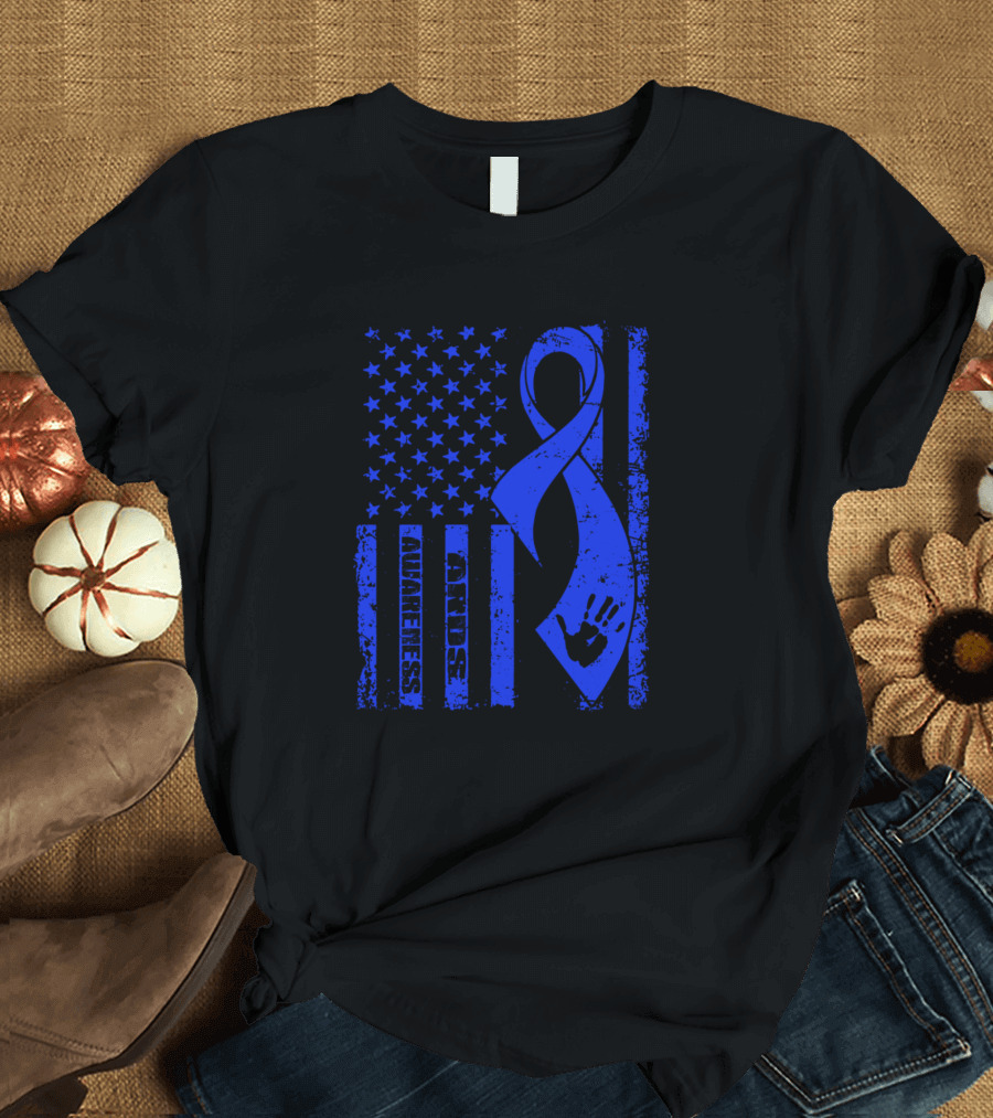 Ards Awareness Blue Ribbon Flag with Handprint T-Shirt