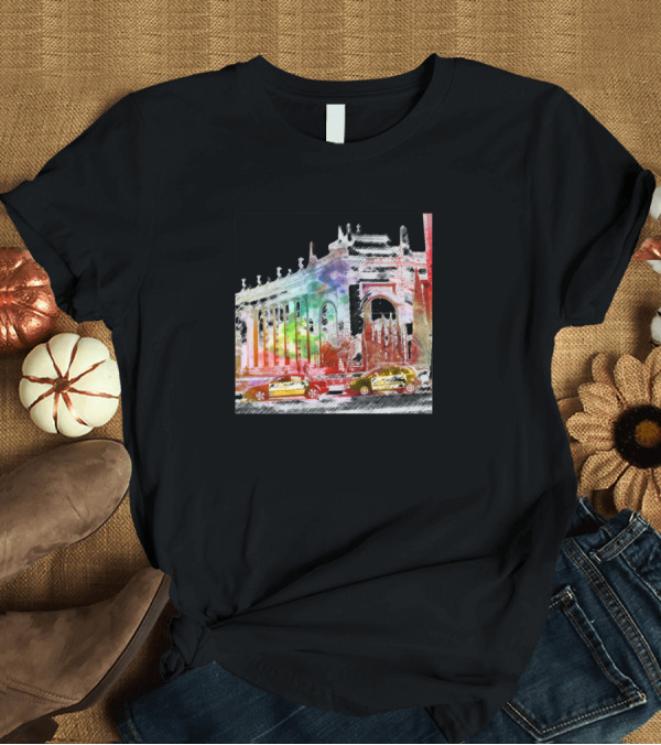 T-Shirt: Barcelona Colorful Architectural Scene with Cars T-Shirt Barcelona Colorful Architectural Scene with Cars T-Shirt