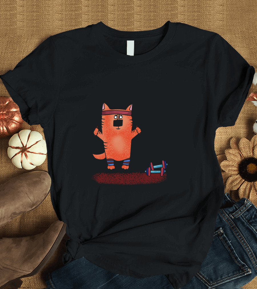 Cat Sportsman Skipping Rope with Dumbbells T-Shirt