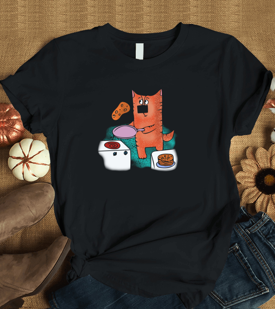 Cat Cooking Chef Pancake Stack Culinary Adventure T-Shirt