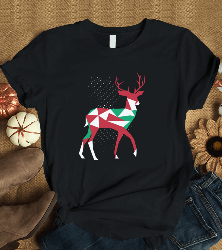 Geometric Festive Christmas Reindeer T-Shirt