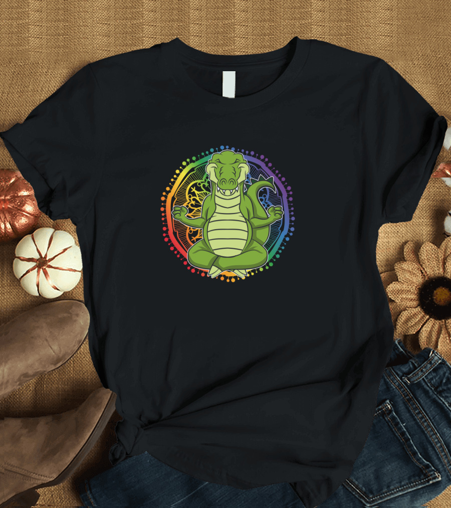 Crocodile Africa Yoga Rastafarian Colorful Mandala Meditation T-Shirt