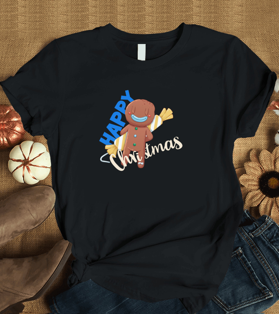 Happy Christmas Gingerbread Cookie With Candy Cane T-Shirt