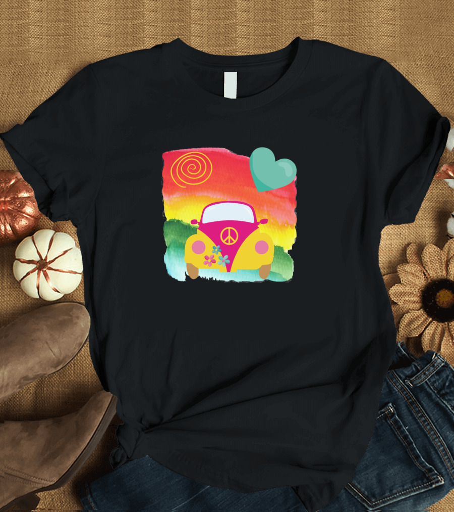 Peace Love Rainbow Hippie Bug Car T-Shirt