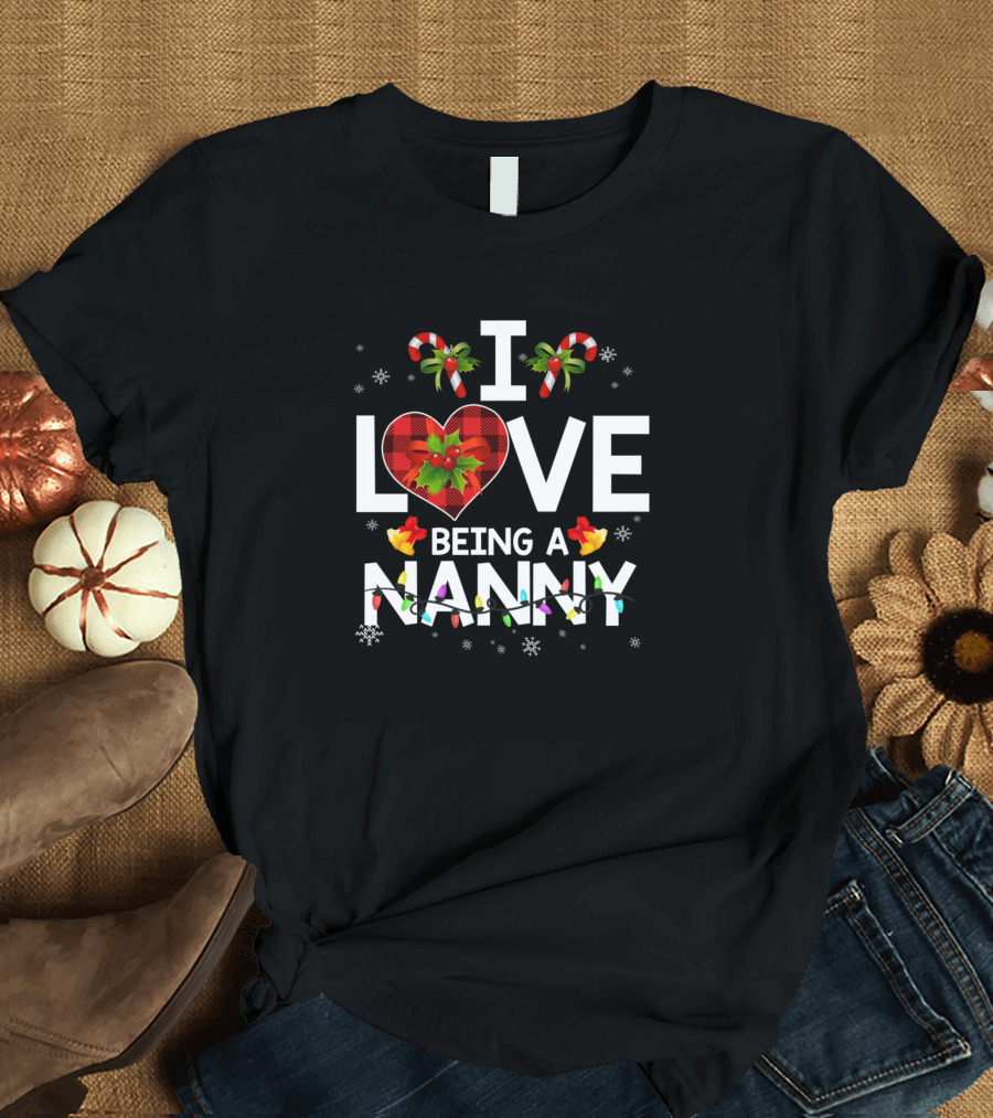 I Love Being A Nanny Candy Cane Snowflakes Heart T-Shirt