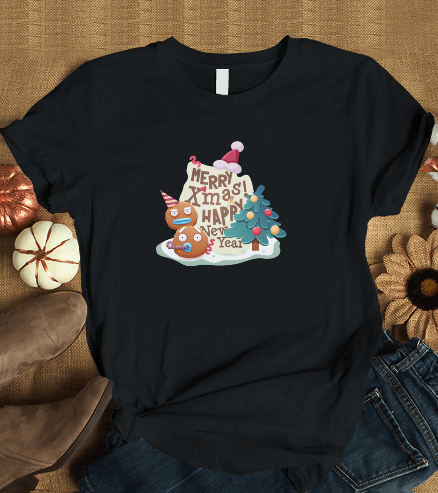 Merry Xmas Happy New Year Cute Christmas Cookies Cartoon Tree T-Shirt