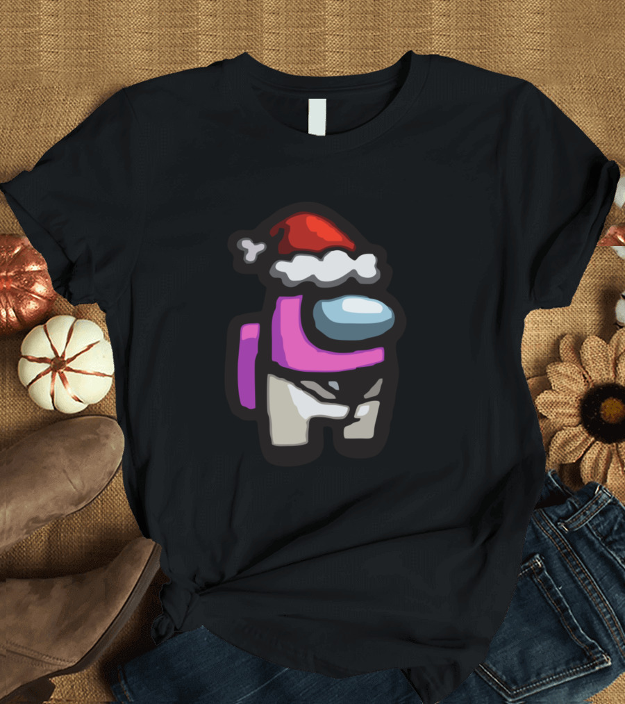 Christmas Santa Hat Pink Among Us Character T-Shirt