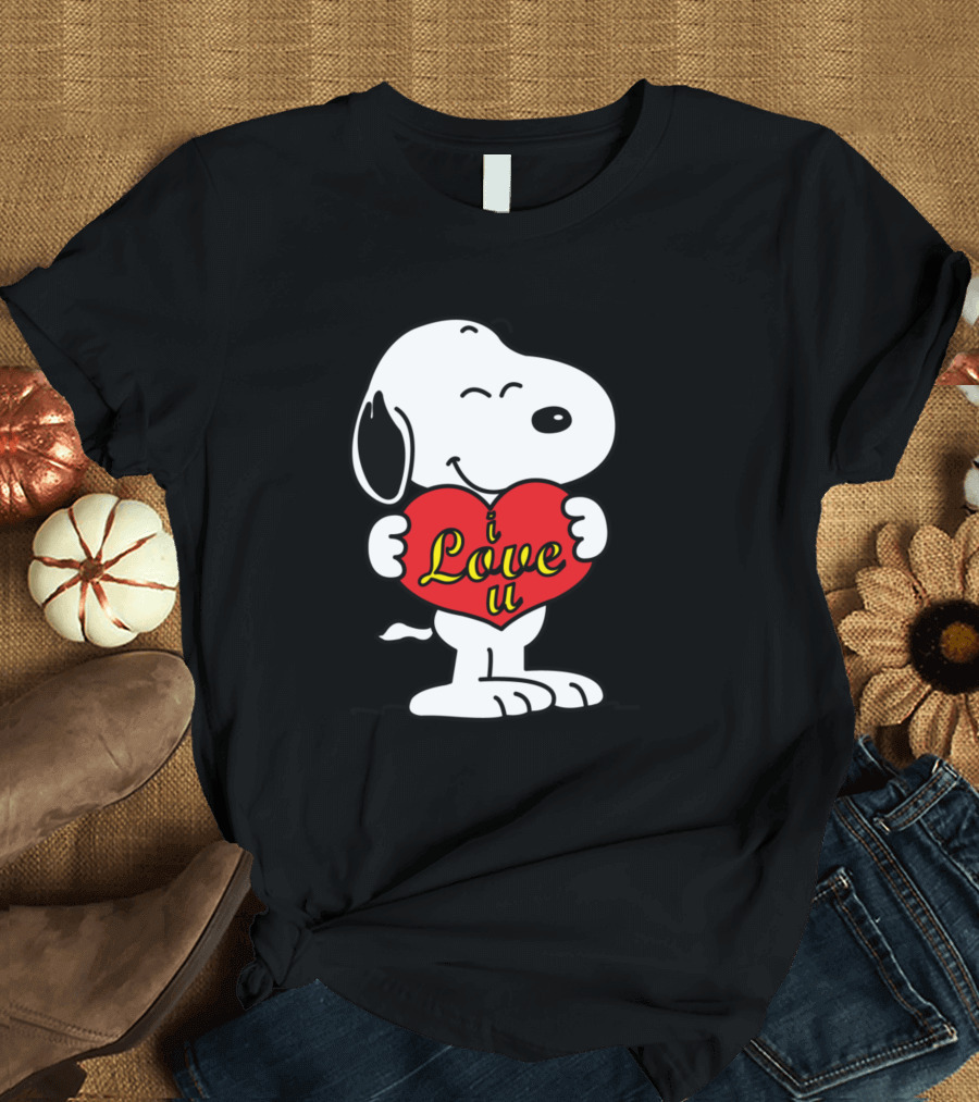 Snoopy Holding Red Heart With 'I Love U' Text T-Shirt