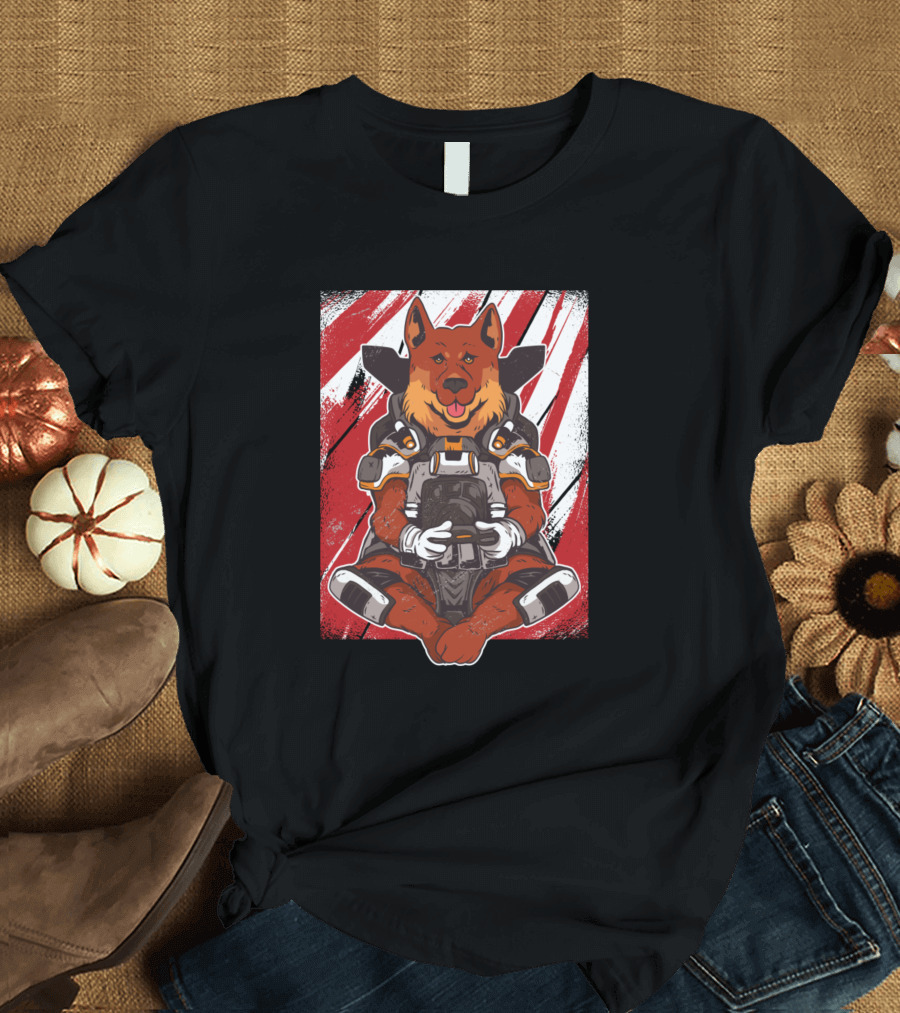 Dog Video Gaming Warrior with Controller T-Shirt