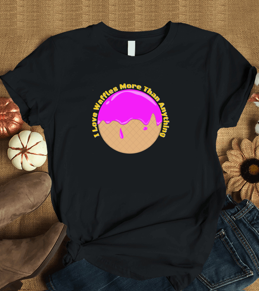 I Love Waffles More Than Anything Waffle Lover Mer With Pink Icing Circle T-Shirt