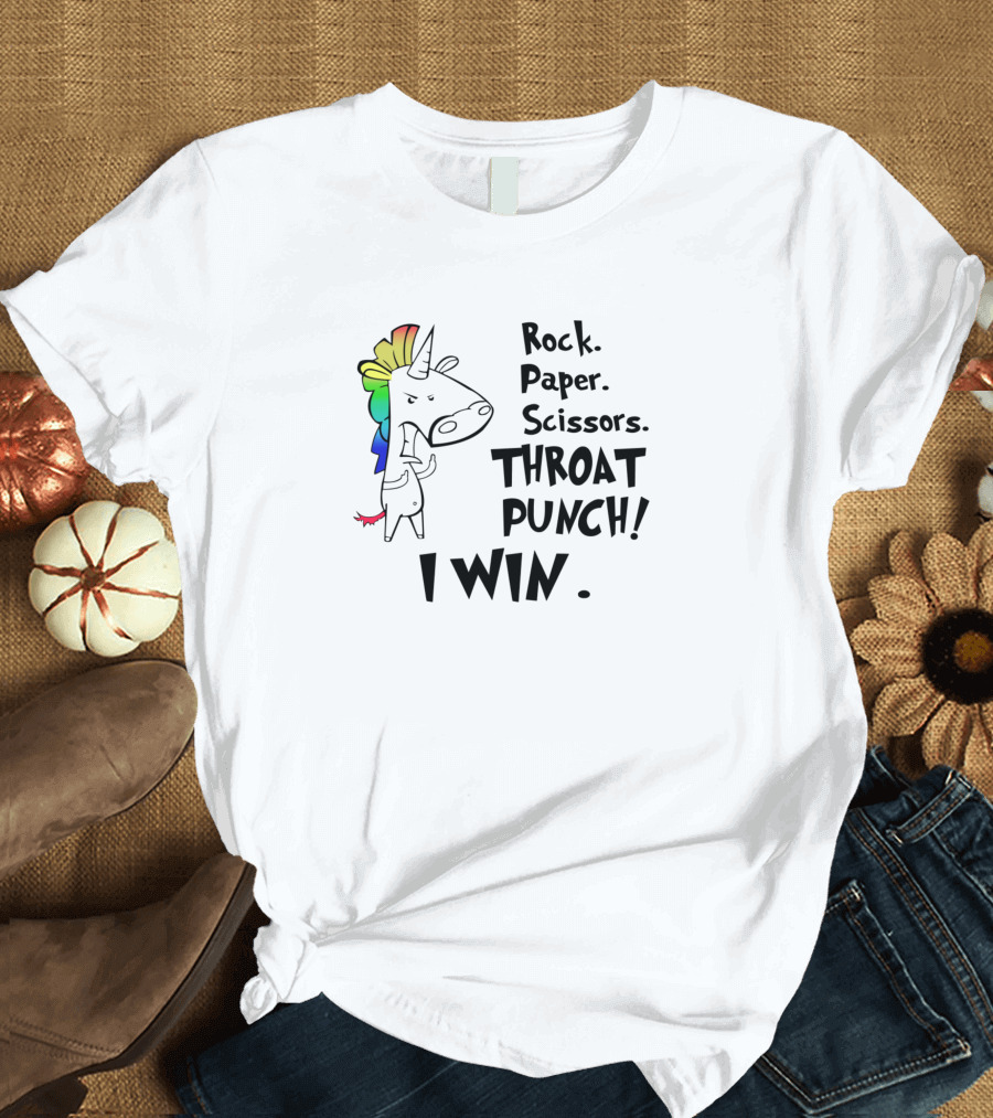 Rock Paper Scissors Throat Punch I Win Funny Unicorn T-Shirt