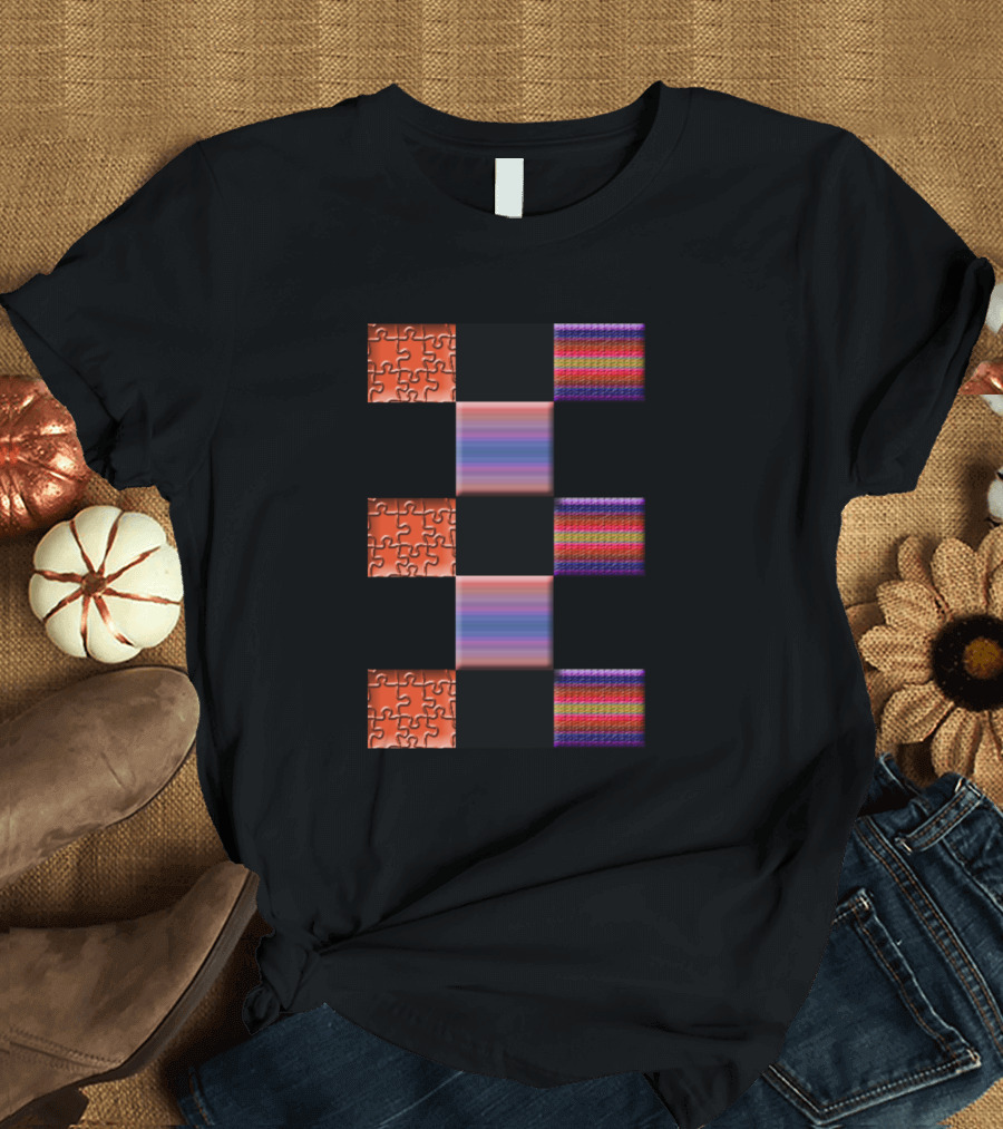 Unique Row Of Puzzle Boxes Multicolor Stripes T-Shirt