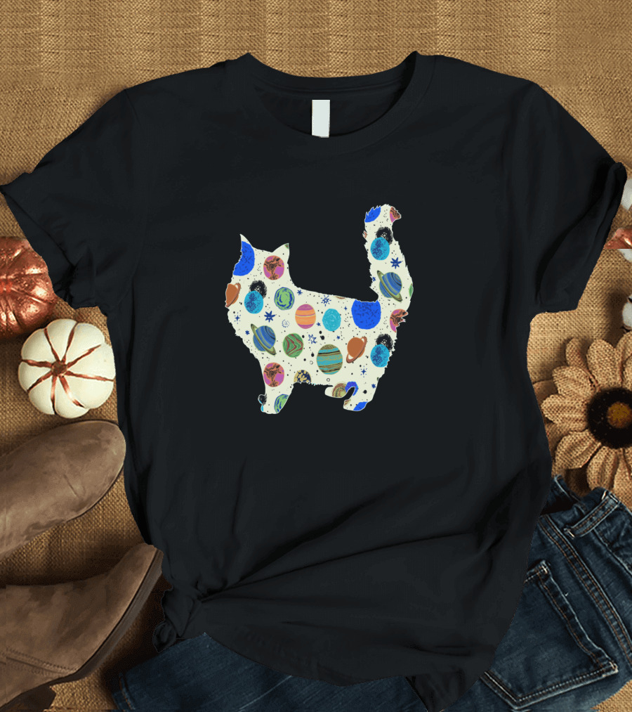 Cat Filled with Colorful Planets and Stars T-Shirt