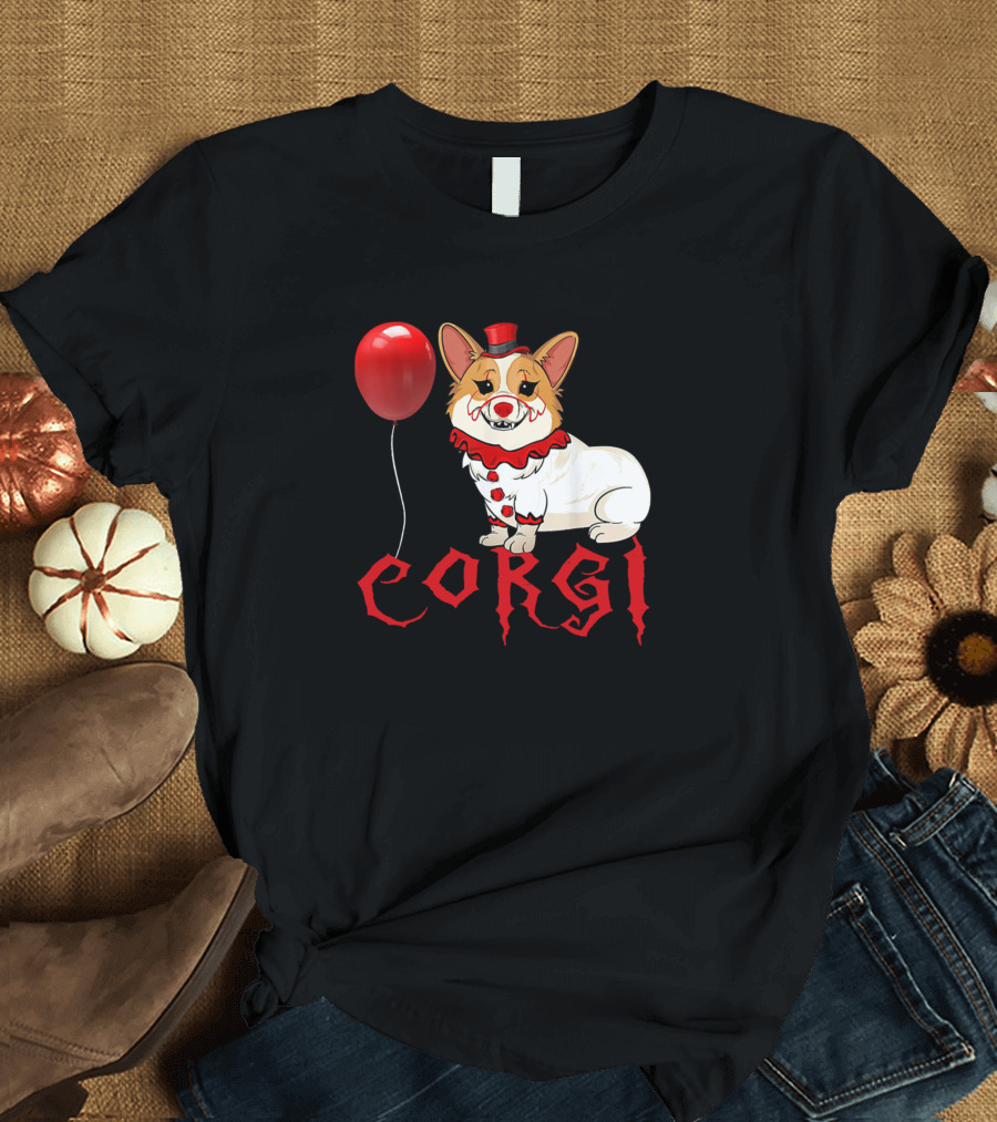Corgi Clown Balloon Horror Funny Cat Kitty T-Shirt