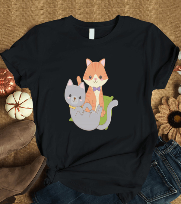 T-Shirt: Cute Cats Orange and Gray with Bow Tie T-Shirt Cute Cats Orange and Gray with Bow Tie T-Shirt