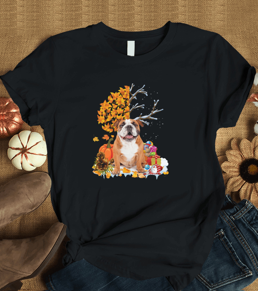 English Bulldog Autumn And Winter Seasonal Puppy Pet T-Shirt