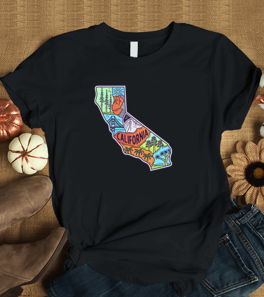 California State Iconic Landmarks and Nature Scenes T-Shirt