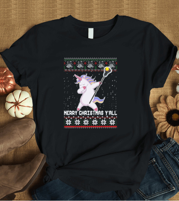 T-Shirt: Merry Christmas Y'All Lacrosse Unicorn Dab Ugly T-Shirt Merry Christmas Y'All Lacrosse Unicorn Dab Ugly T-Shirt