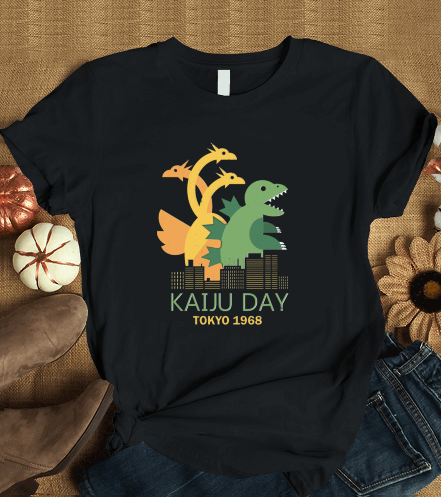 Kaiju Day Tokyo 1968 Monster Trio Over City Skyline T-Shirt