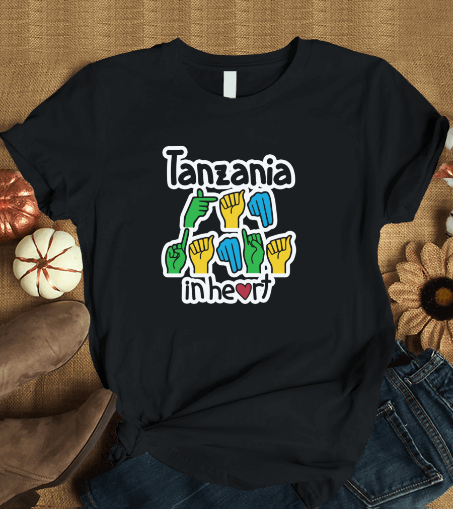 Tanzania In Heart Love ASL Flag Colors T-Shirt