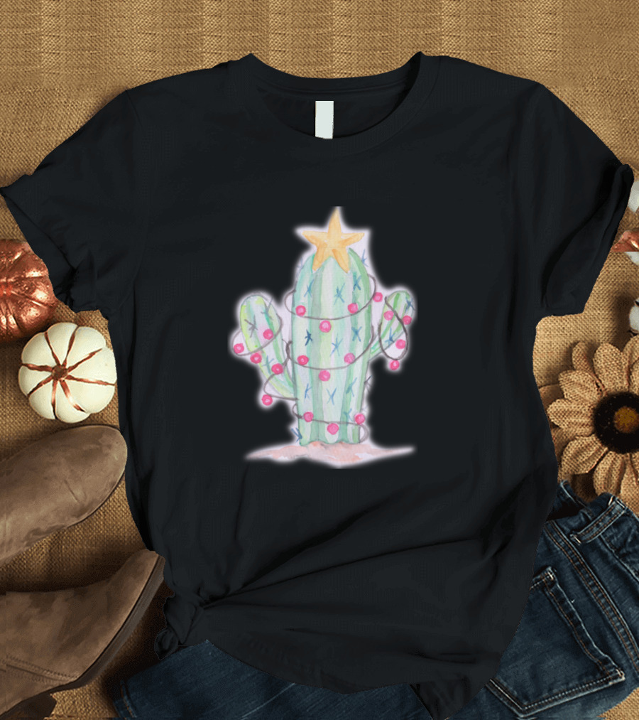 Christmas Cactus with Lights and Star T-Shirt
