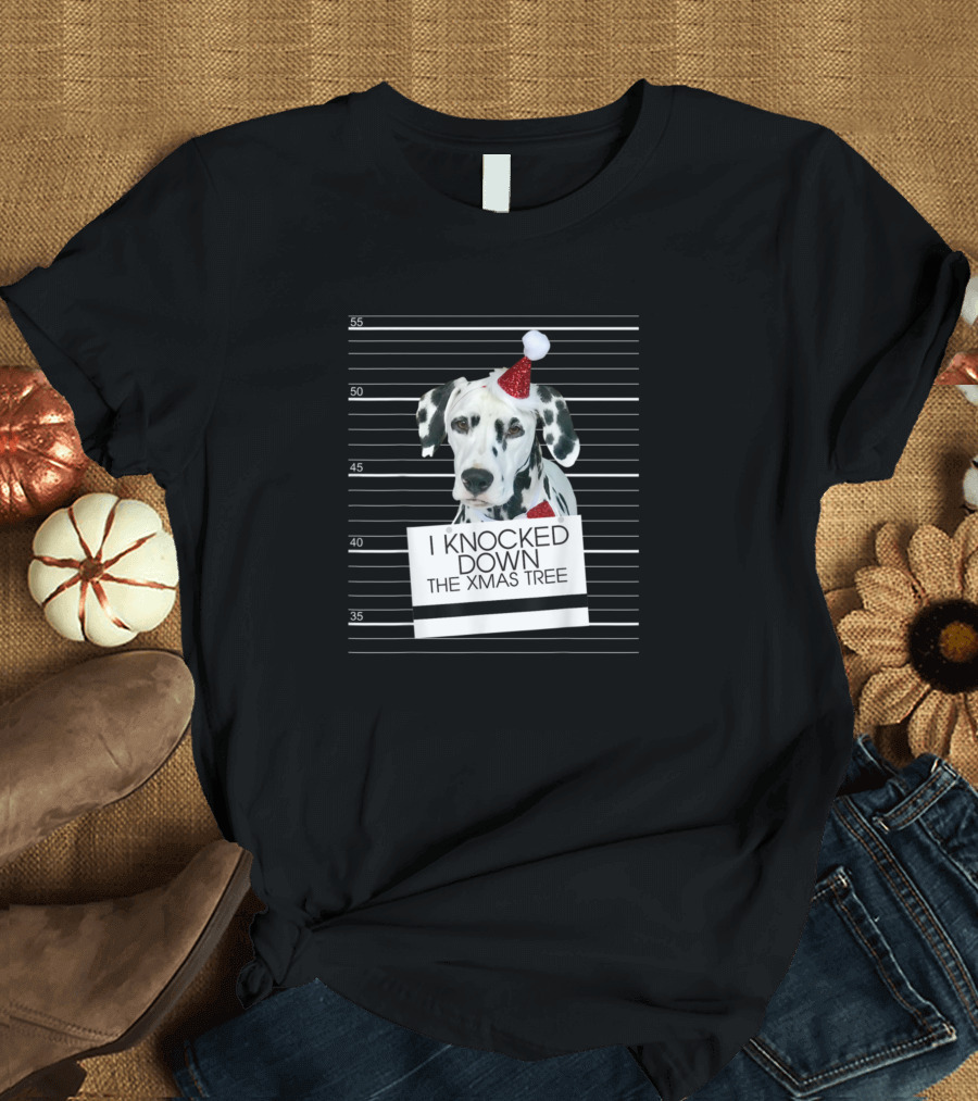 Dalmatian I Knocked Down The Xmas Tree Santa Hat Mugshot T-Shirt