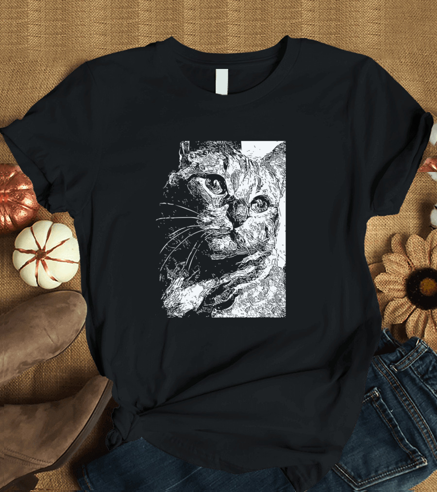 Funny Artistic Black Cat Portrait for Cat Lover T-Shirt