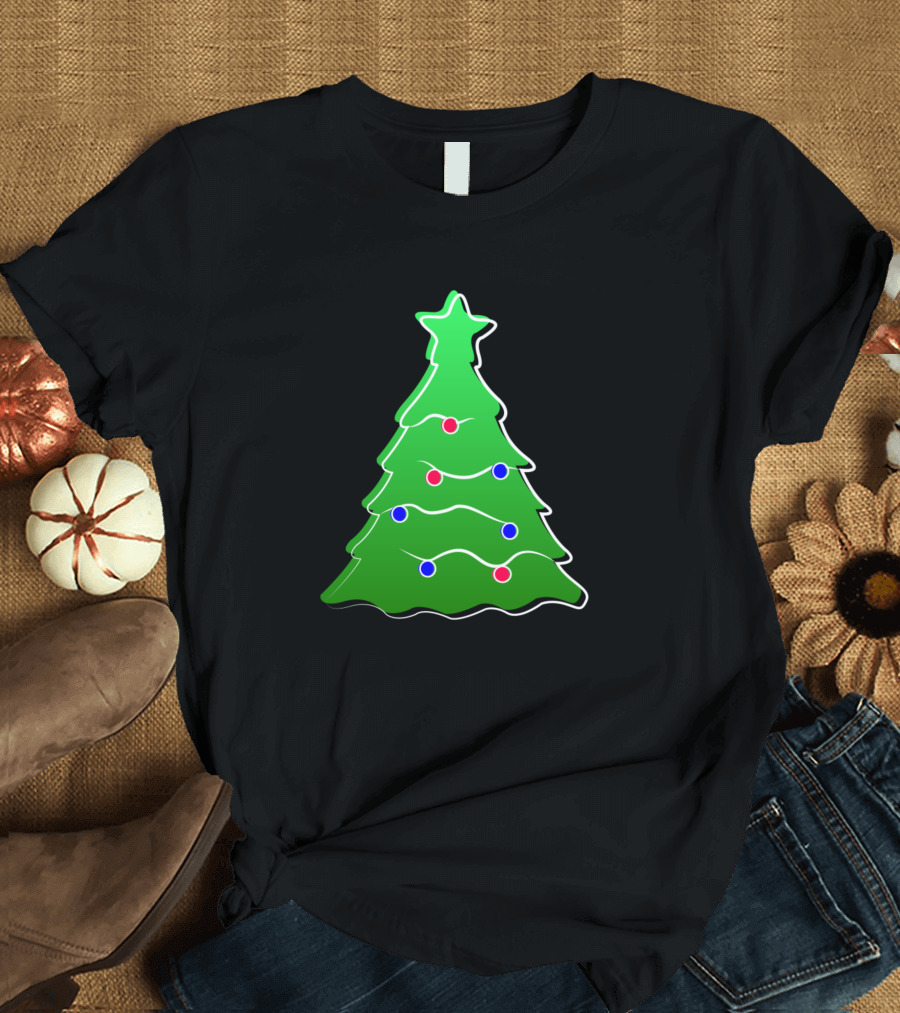 Merry Christmas Green Tree with Star and Ornaments T-Shirt