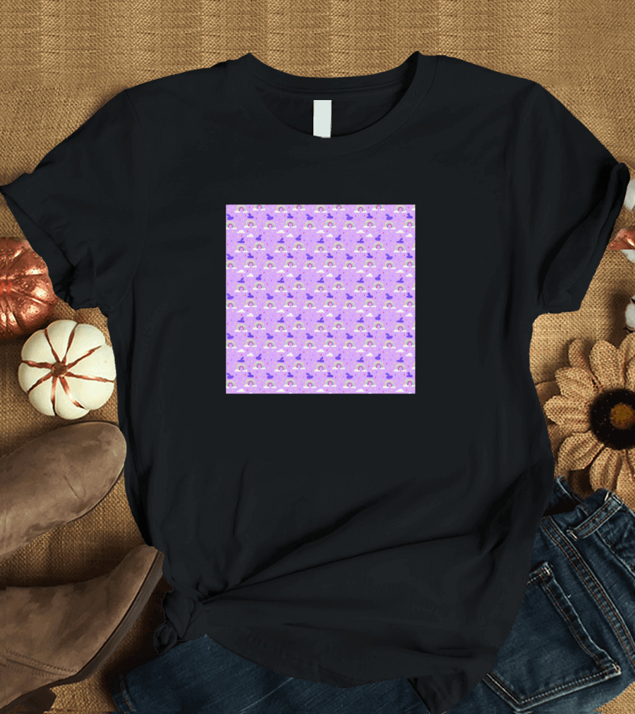 Over The Rainbow Purple Pattern With Clouds and Stars T-Shirt