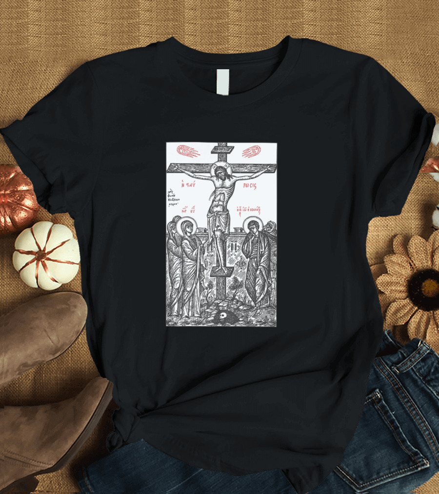 The Crucifixion of Christ with Greek Russian Orthodox Iconography T-Shirt