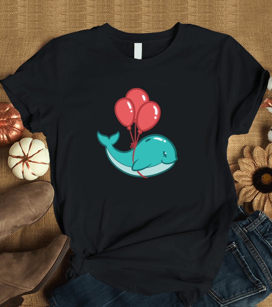 Balloon Whale Floating with Red Balloons T-Shirt