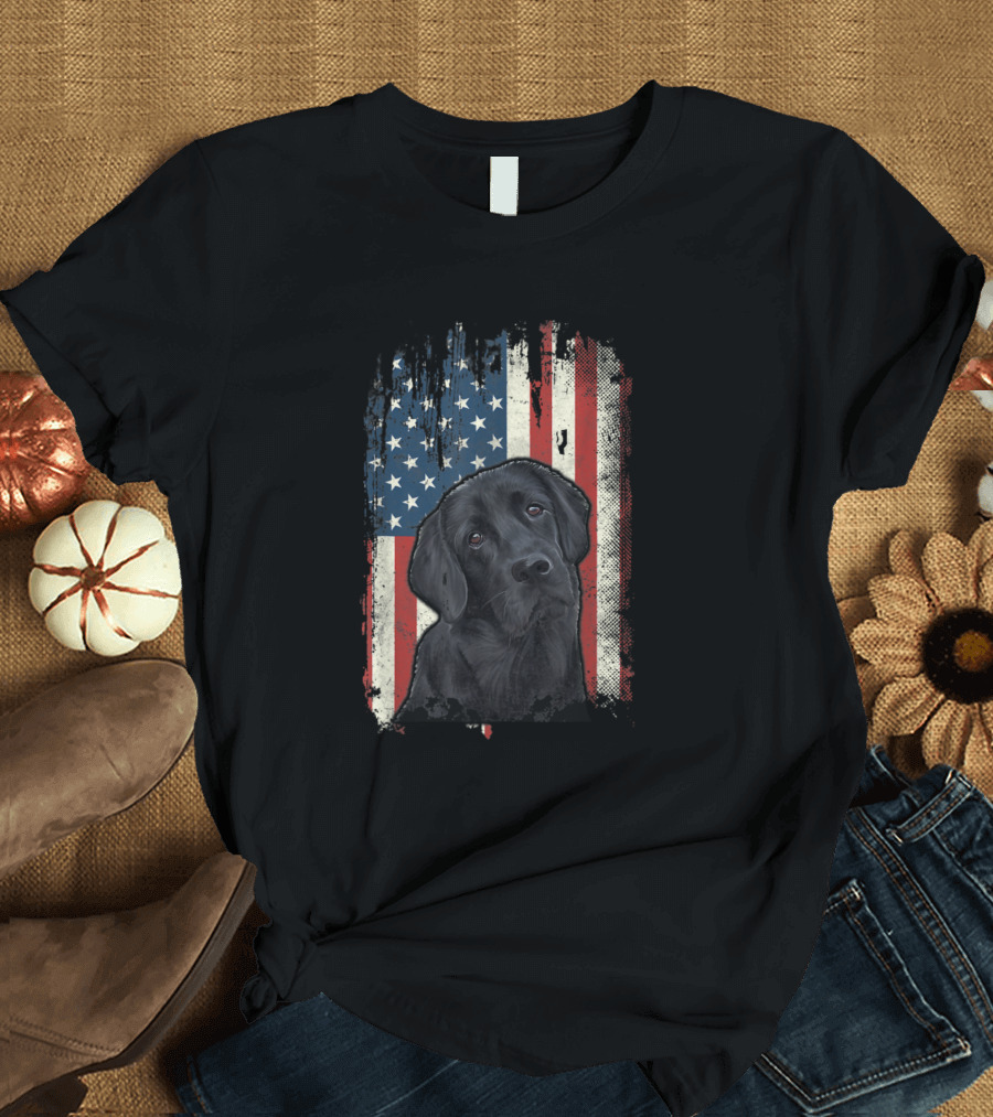 Black Lab American Flag USA Patriotic Dog T-Shirt