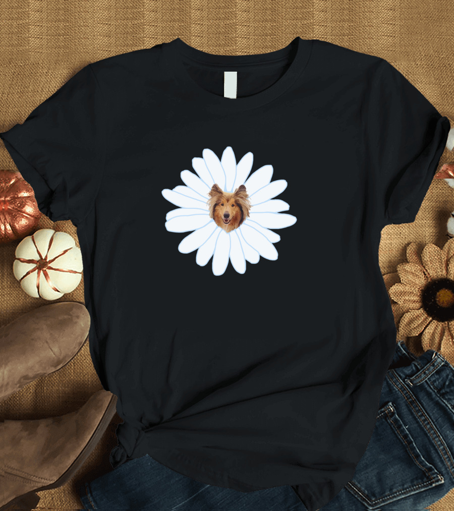 Collie Flower Daisy Dog Face T-Shirt