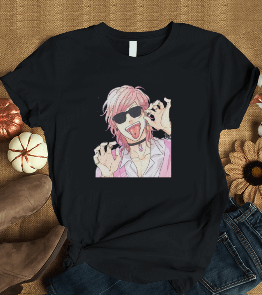 Cool Yarichin B Club Pink Haired Character with Sunglasses and Tongue Out T-Shirt