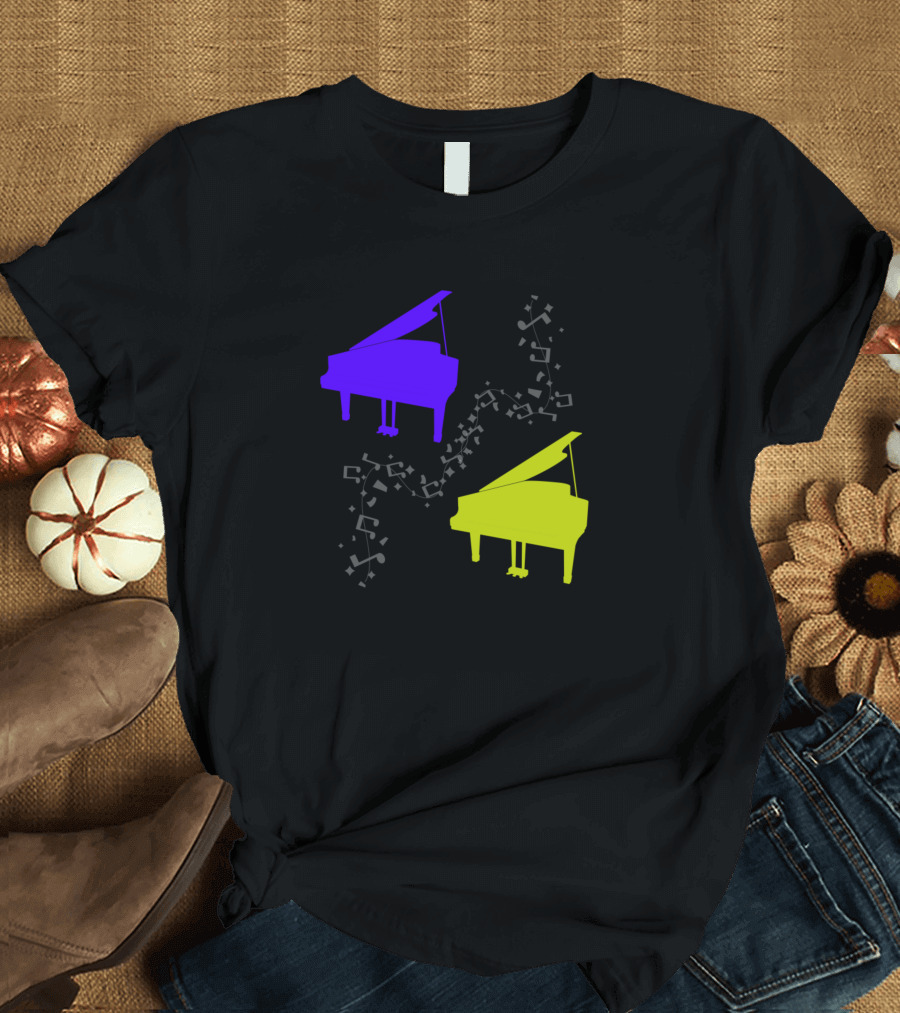 Dog Heart Funny Paw Colorful Pianos Musical Notes T-Shirt